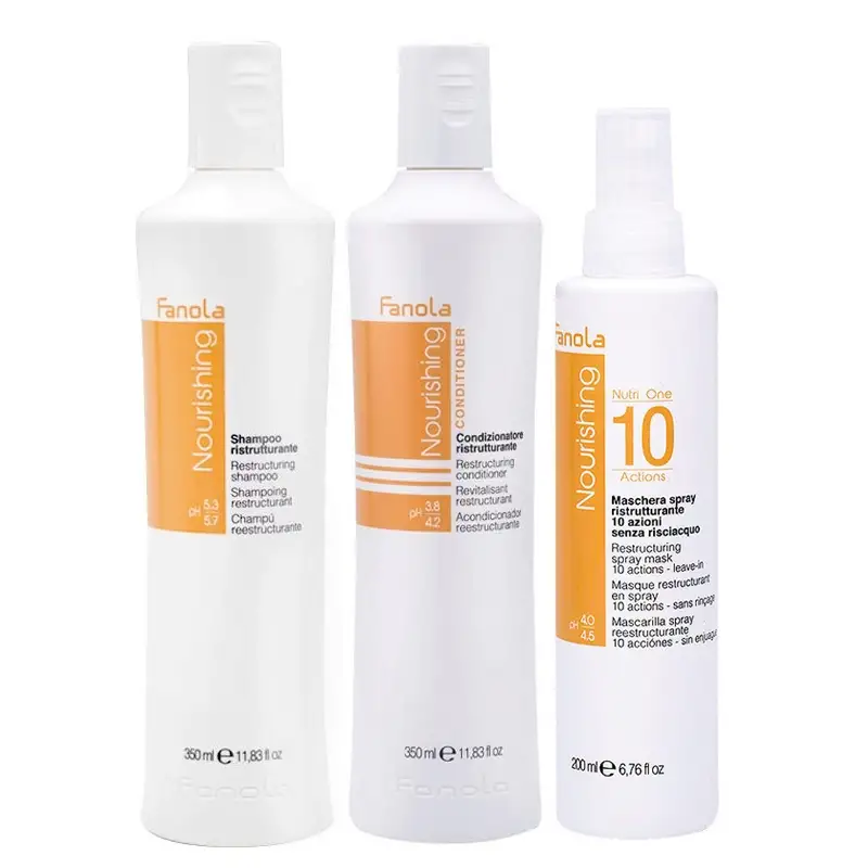 FANOLA Kit Shampoo 350ml + Balsamo Ristrutturante 350ml + Spray 10 Azioni 200ml